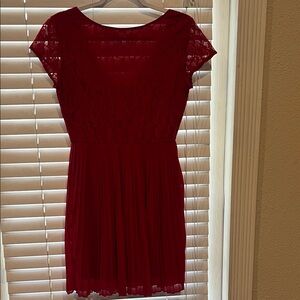 Alya Deep Red Lace Midi Dress